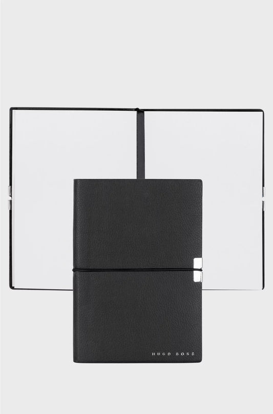 A6 NOTEBOOK IN BLACK FAUX LEATHER WITH ELASTICATED BAND