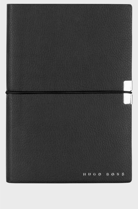 A6 NOTEBOOK IN BLACK FAUX LEATHER WITH ELASTICATED BAND