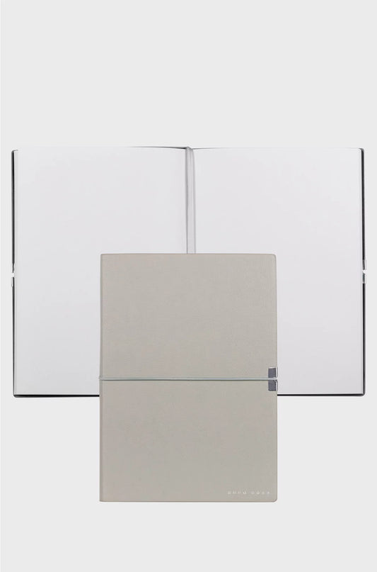A5 NOTEBOOK IN GREY FAUX LEATHER WITH ELASTICATED BAND