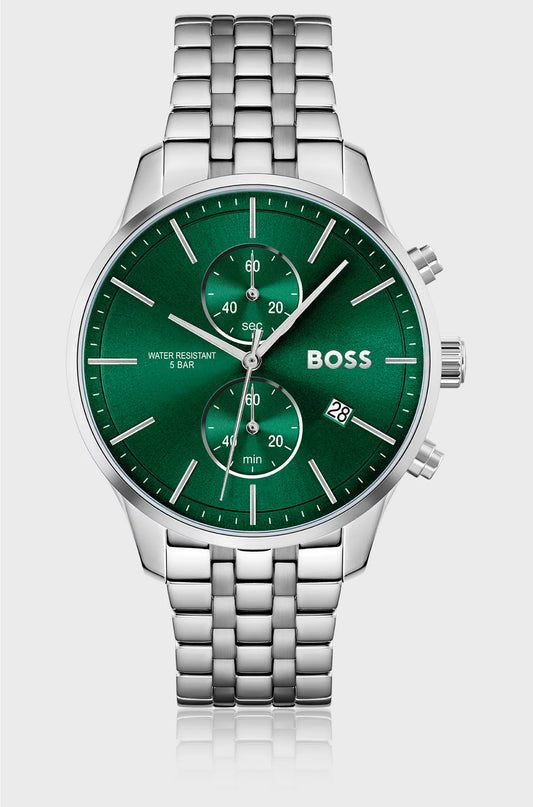 LINK-BRACELET CHRONOGRAPH WATCH WITH GREEN DIAL