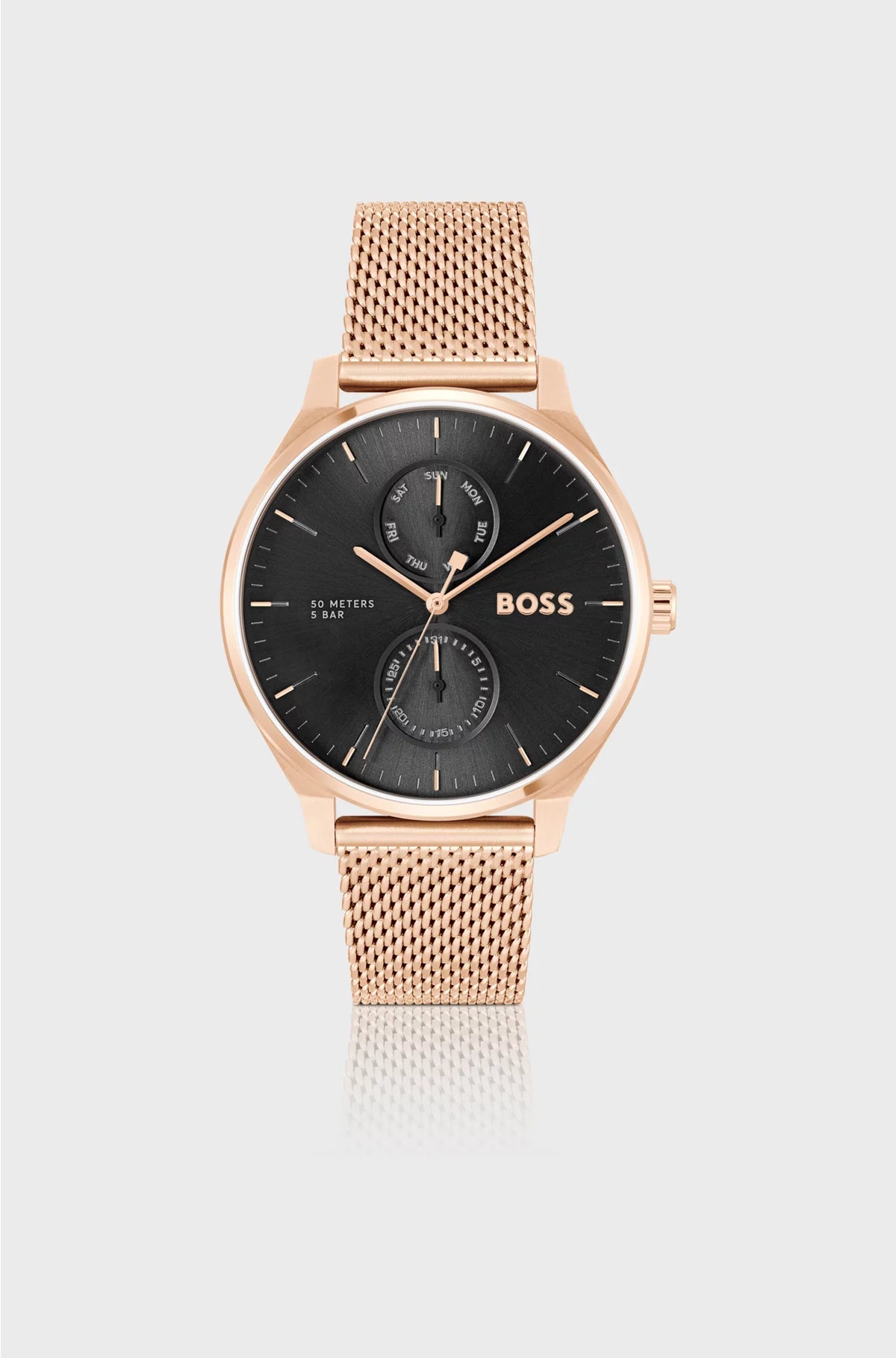 BLACK-DIAL WATCH WITH CARNATION-GOLD-TONE MESH BRACELET