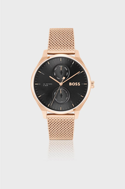 BLACK-DIAL WATCH WITH CARNATION-GOLD-TONE MESH BRACELET
