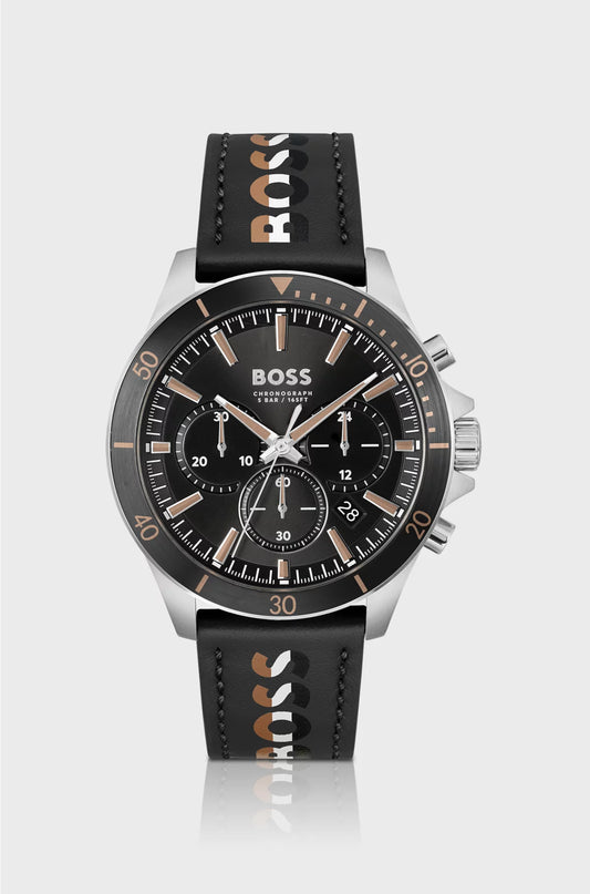 TROPER BRANDED-STRAP CHRONOGRAPH WATCH WITH BLACK DIAL