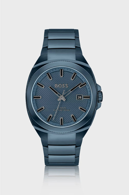 BLUE LINK-BRACELET WATCH WITH TONAL GUILLOCHE DIAL