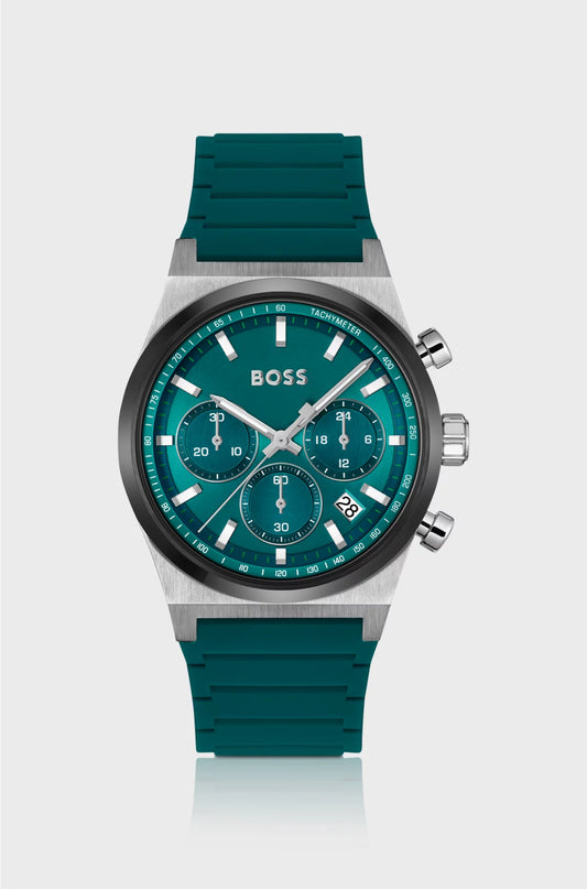 SILICONE-STRAP CHRONOGRAPH WATCH WITH GREEN DIAL