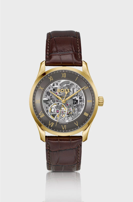 PRINCIPLE SKELETON GOLD-TONE AUTOMATIC WATCH WITH SKELETON DIAL