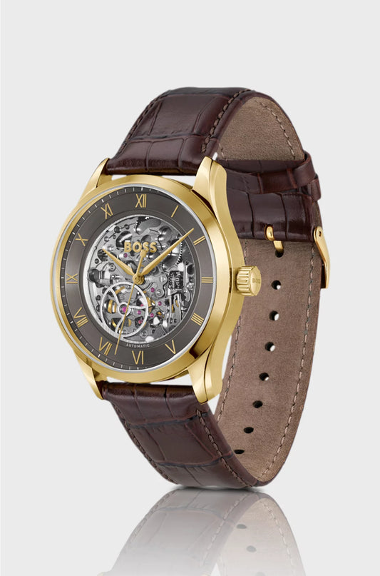 PRINCIPLE SKELETON GOLD-TONE AUTOMATIC WATCH WITH SKELETON DIAL