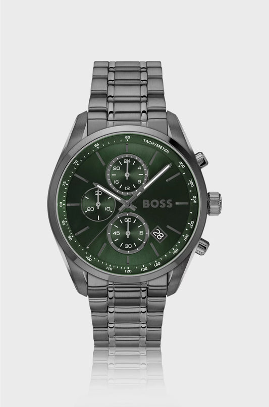 GRAND PRIX 44 GREY-PLATED CHRONOGRAPH WATCH WITH GREEN DIAL