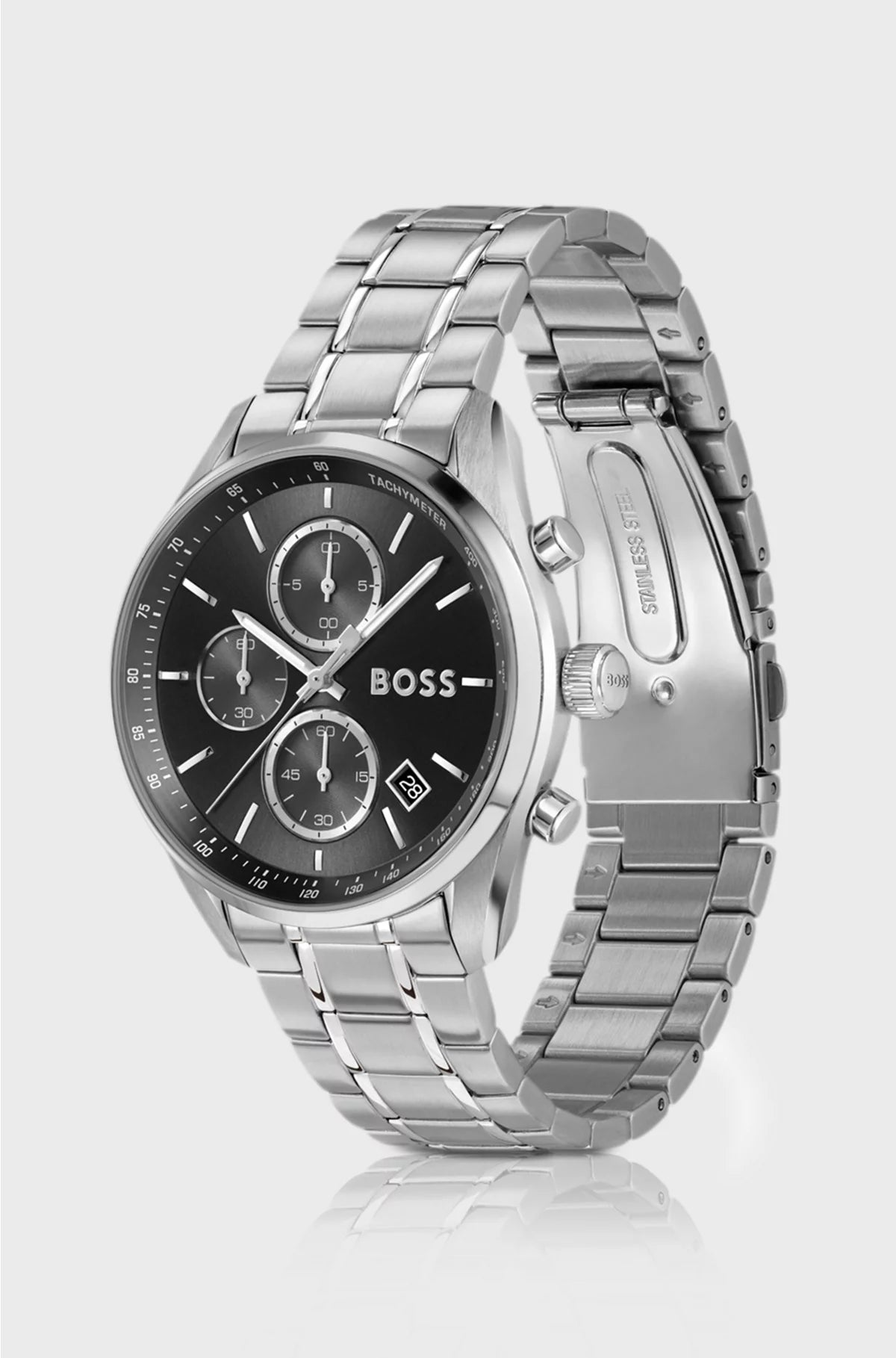 GRAND PRIX 40 BLACK-DIAL WATCH WITH STEEL BRACELET