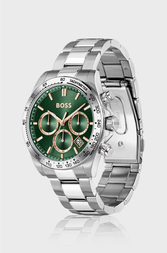 HERO 2.0 GREEN-DIAL CHRONOGRAPH WATCH WITH STEEL BRACELET