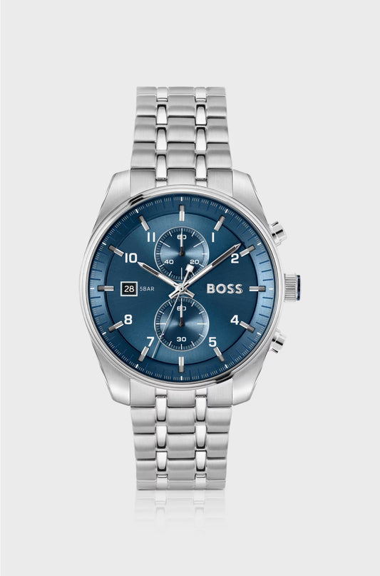 SKYTRAVELLER BLUE-DIAL CHRONOGRAPH WATCH WITH STEEL BRACELET