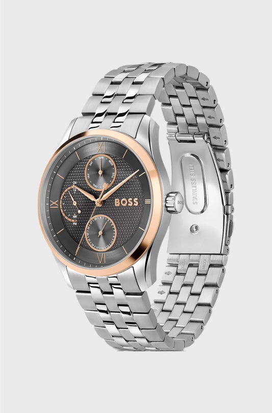 PRINCIPLE MASTER GREY-TEXTURED-DIAL WATCH WITH MULTI-LINK BRACELET