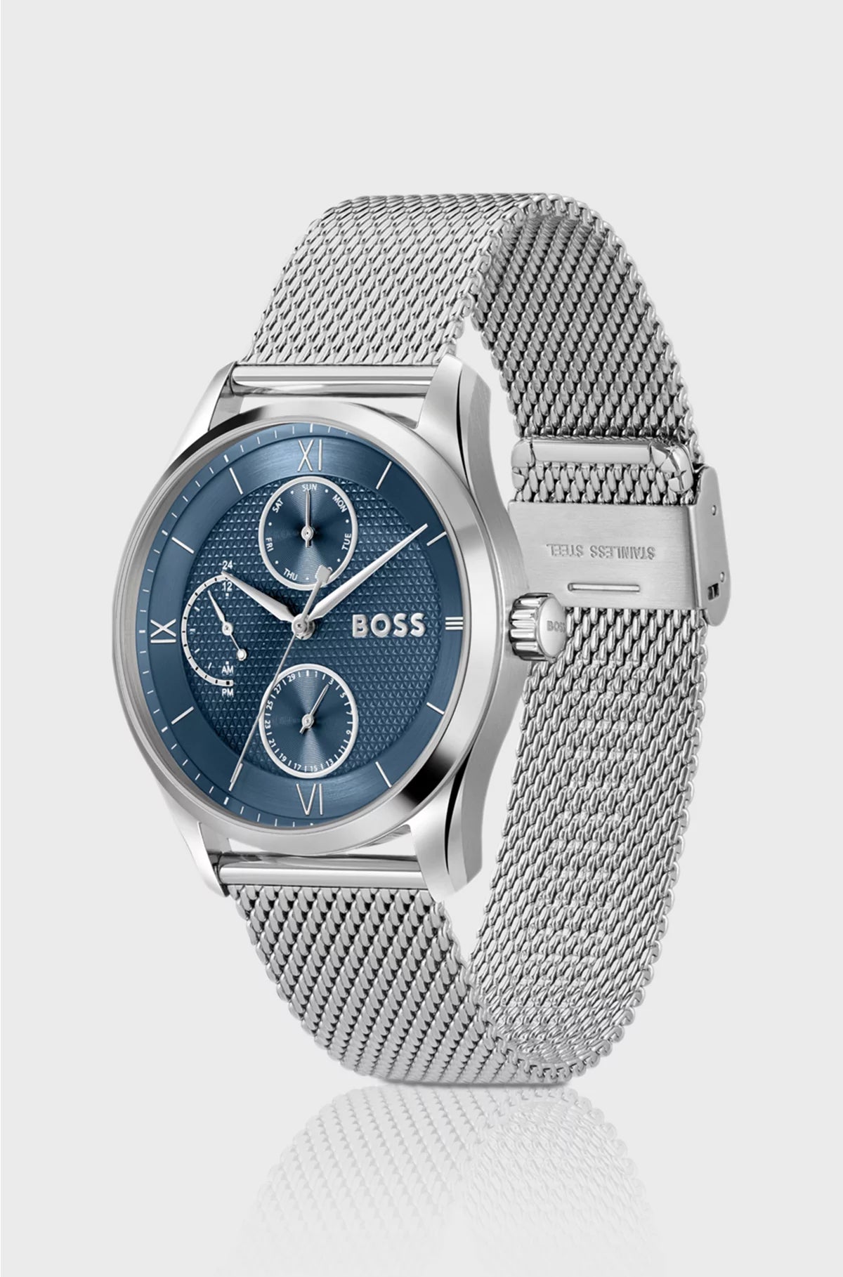 BLUE-DIAL WATCH WITH MESH BRACELET