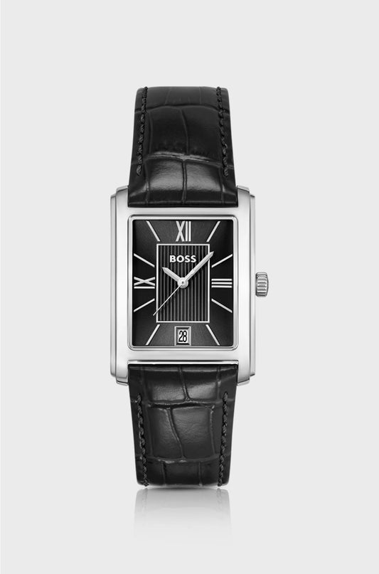 PRINCIPLE DRESS BLACK-DIAL WATCH WITH ALLIGATOR-EMBOSSED LEATHER STRAP