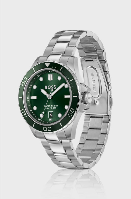 TROPER SPORT GREEN-DIAL WATCH WITH STEEL BRACELET