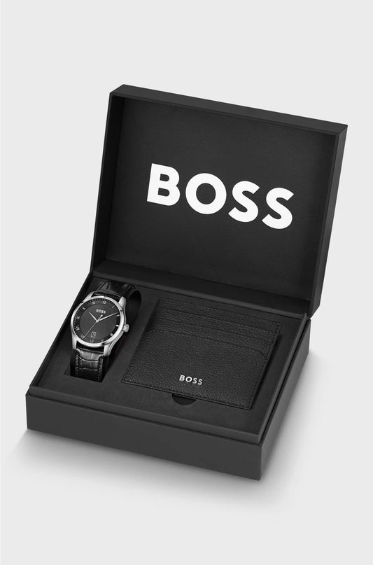 TEXTURED-DIAL WATCH AND CARD HOLDER GIFT SET