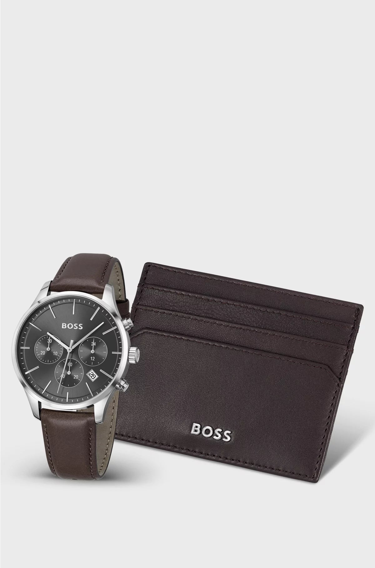CHRONOGRAPH WATCH AND LEATHER CARD HOLDER GIFT SET