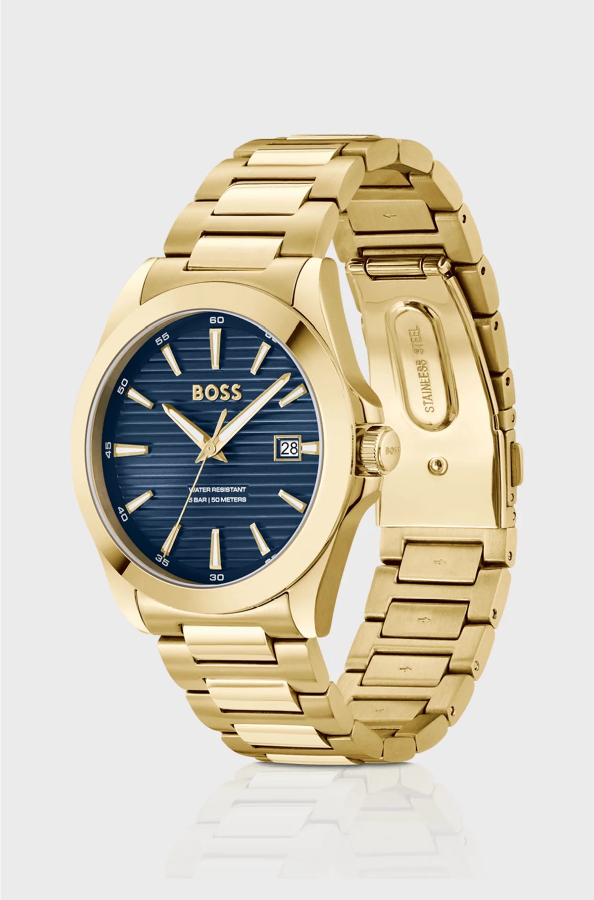 GOLD-TONE WATCH WITH BLUE RIDGED DIAL