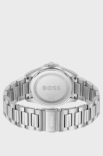 BRUSHED-AND-POLISHED STAINLESS-STEEL WATCH WITH GROOVED DIAL