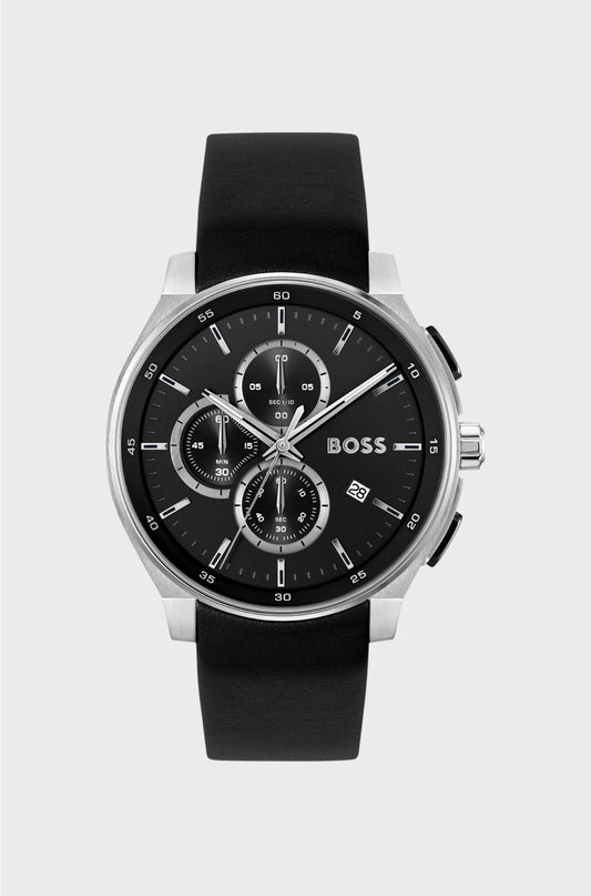 LEATHER-STRAP CHRONOGRAPH WATCH WITH MATTE LAYERED DIAL