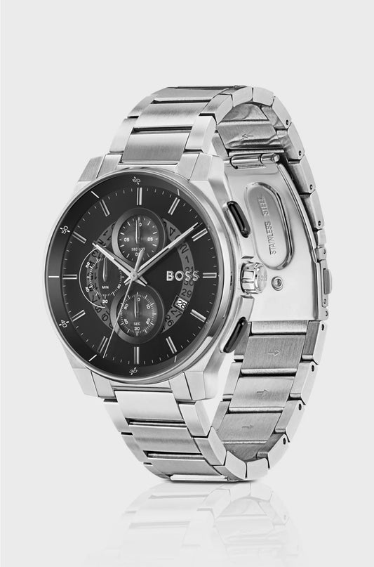 STAINLESS-STEEL CHRONOGRAPH WATCH WITH TRANSPARENT DIAL