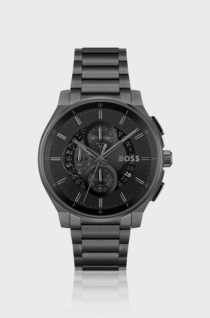 BLACK-PLATED CHRONOGRAPH WATCH WITH TRANSPARENT DIAL