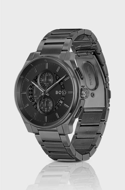 BLACK-PLATED CHRONOGRAPH WATCH WITH TRANSPARENT DIAL