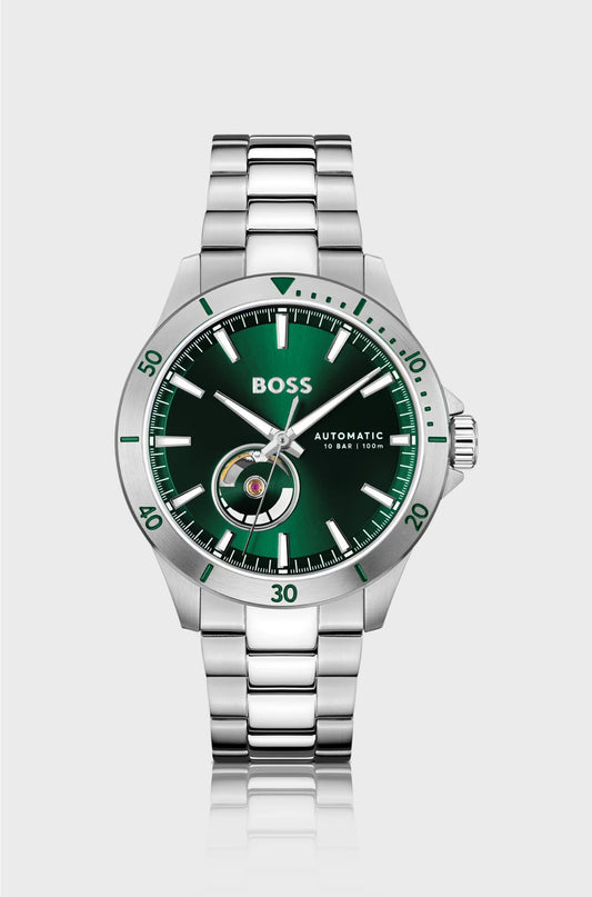 STAINLESS-STEEL AUTOMATIC WATCH WITH GREEN DIAL